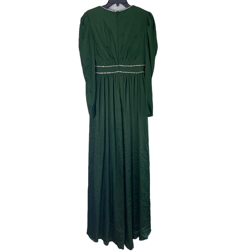 IEENA FOR MAC DUGGAL Rhinestone Trim Puff Sleeve Gathered Formal Gown Green Sz 6 - Picture 12 of 12